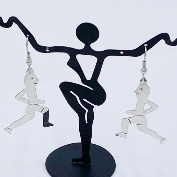 Running Man Silver Tone Metal Dangle Earrings - Picture 1 of 7